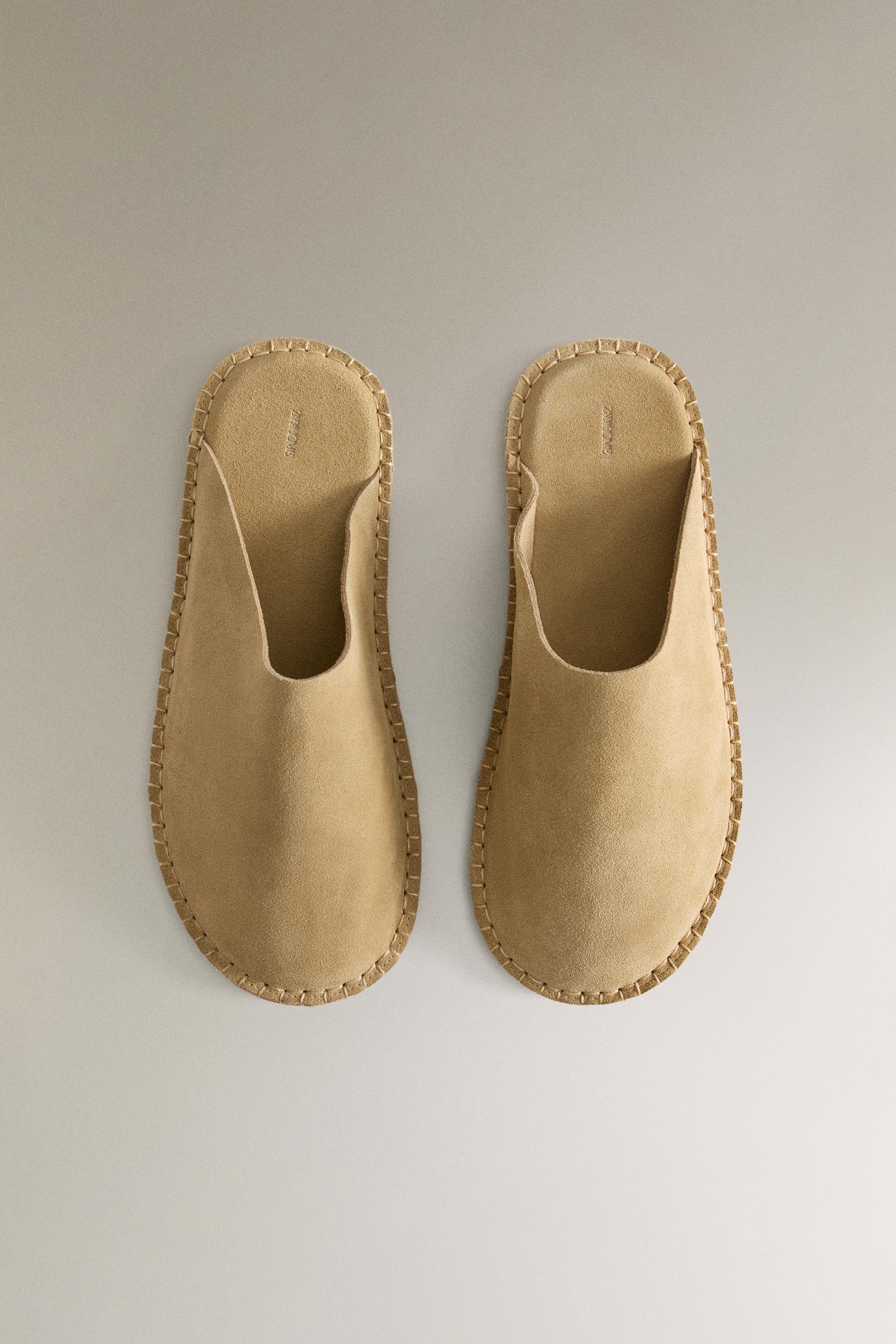 LEATHER SLIPPERS WITH TOPSTITCHING